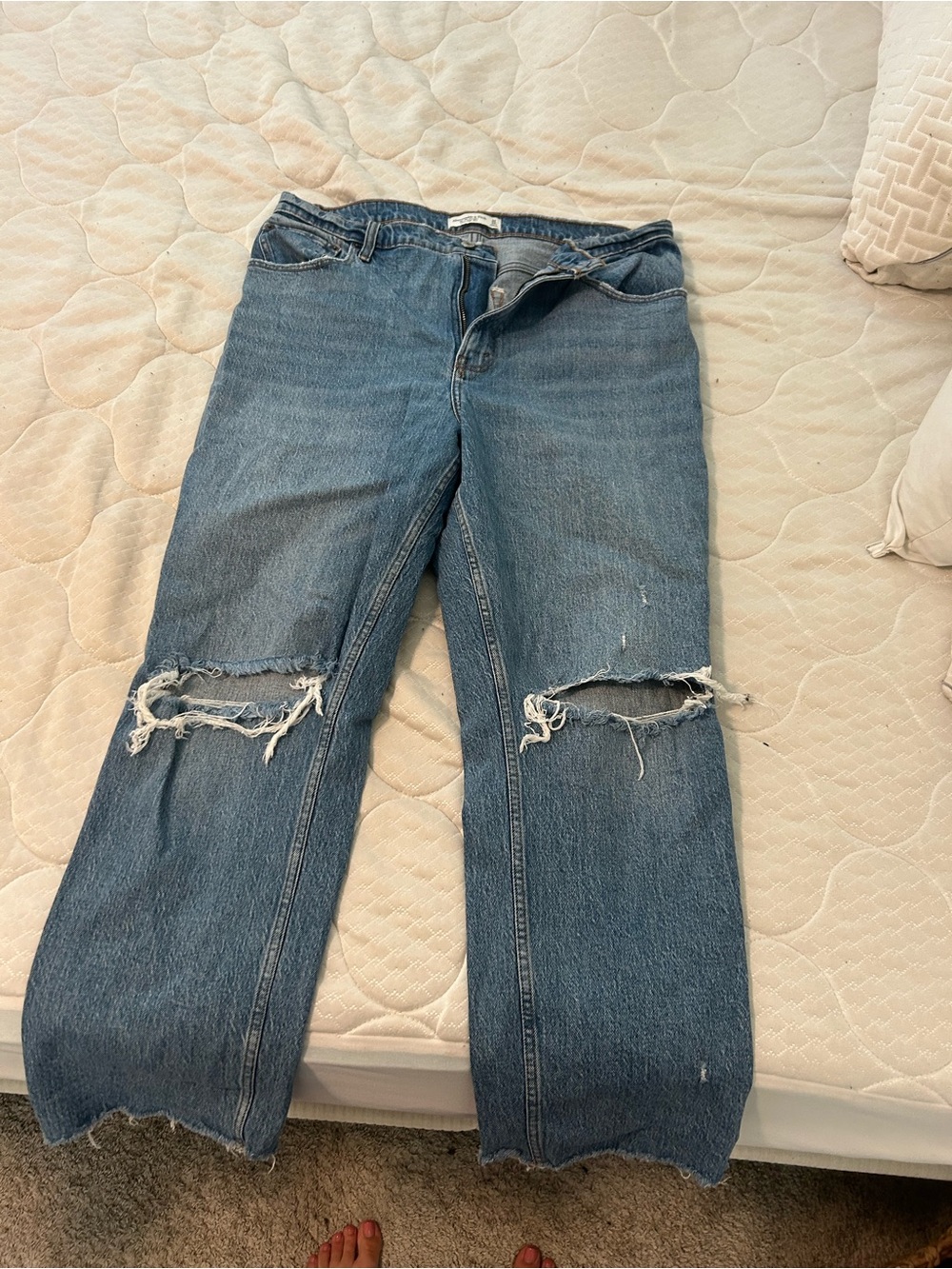 Abercrombie & Fitch Distressed Blue Straight-Leg Jeans